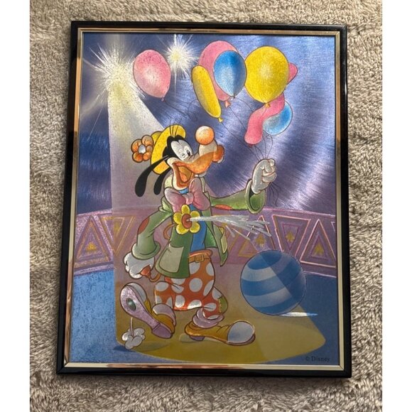 Goofy & Mickey Mouse Foil Art Prints Set Of 2 Black Frames 8 x 10" Vtg Disney - Picture 4 of 9